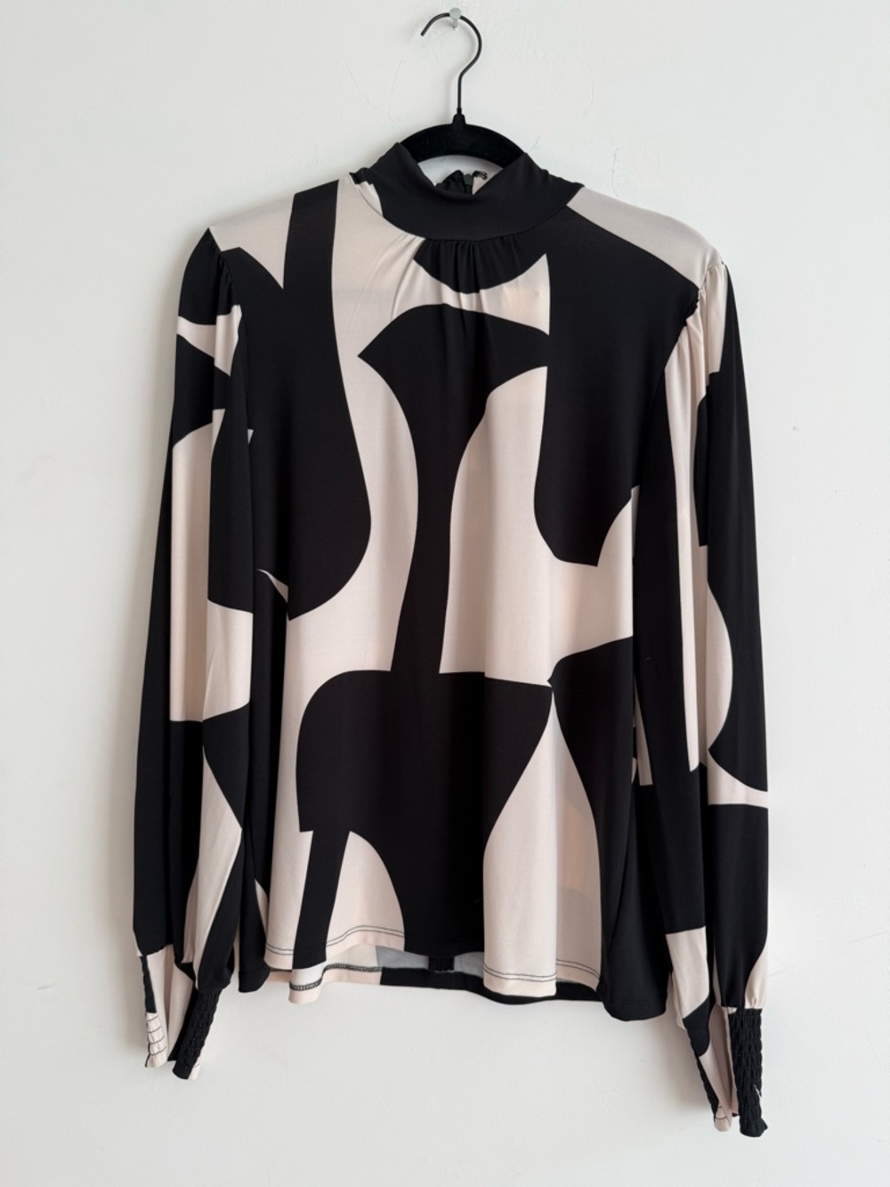 Sanctuary Black & Cream Abstract Long-Sleeve High Neck Top